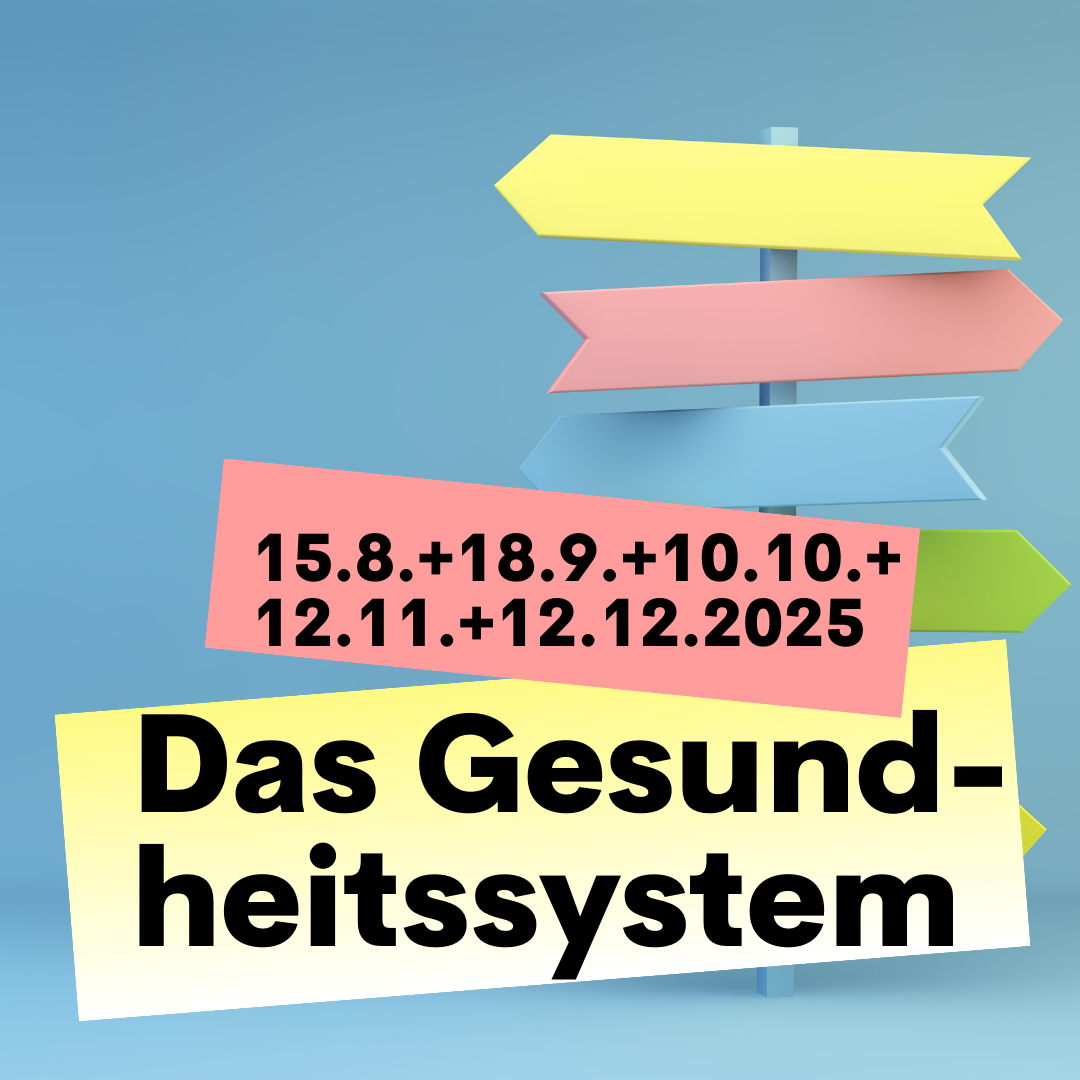Das Gesundheitssystem
Im Hintergrund ein Wegweiser mit Pfeilen in unterschiedliche Richtungen